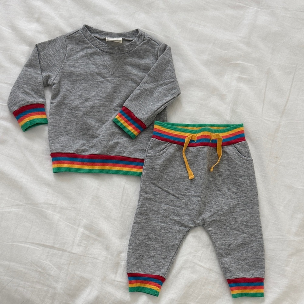 First impression baby boys sweatsuit grey with rainbow trim 3-6 months